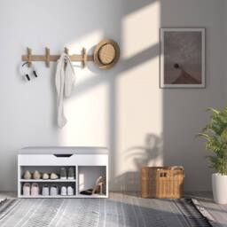 Wyld Haus Zima White Shoe Storage Bench Compartment Light Grey Padded Seat - thumbnail 8
