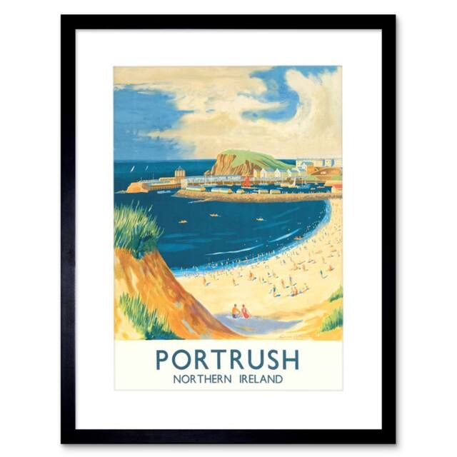 "Artery8 Beach Coast Harbour Portrush Northern Ireland 12x16"" Framed Art Print in Blue - Size: W12"" x H16""" - image 1