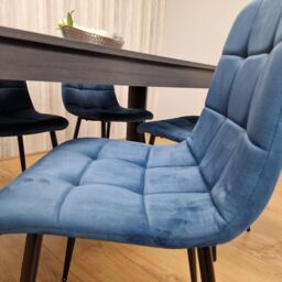 KOSY KOALA Grey Dining Table & 4 Blue Velvet Chairs Kitchen Dining Table for 4 Dining Room Dining Set - Size: 140 cm x 80 cm - thumbnail 4