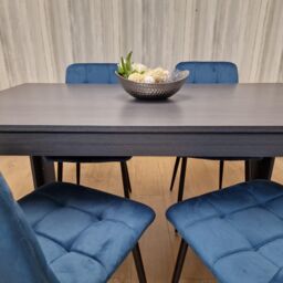 KOSY KOALA Grey Dining Table & 4 Blue Velvet Chairs Kitchen Dining Table for 4 Dining Room Dining Set - Size: 140 cm x 80 cm - thumbnail 6