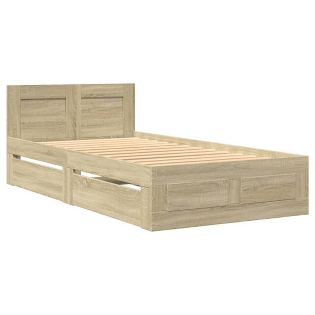 Berkfield Home Durable Bed Frame with Headboard without Mattress Sonoma Oak 90x1 in Light Tan - Size: Single - image 1