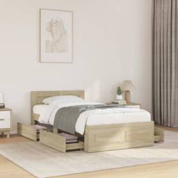 Berkfield Home Durable Bed Frame with Headboard without Mattress Sonoma Oak 90x1 in Light Tan - Size: Single - thumbnail 2