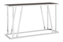 Orsina Sturdy Console Table With Black Glass Top, Durable Storage Console Table, Elegant Console Table For Hallway in Silver - thumbnail 1