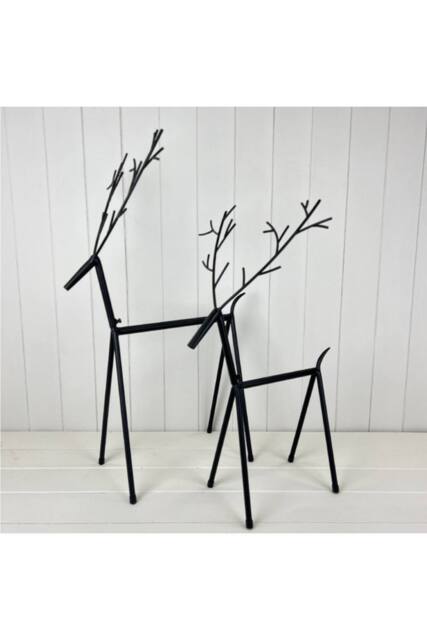 KDMD Black Metal Set of Two Reindeer Decorations Boxed - image 1