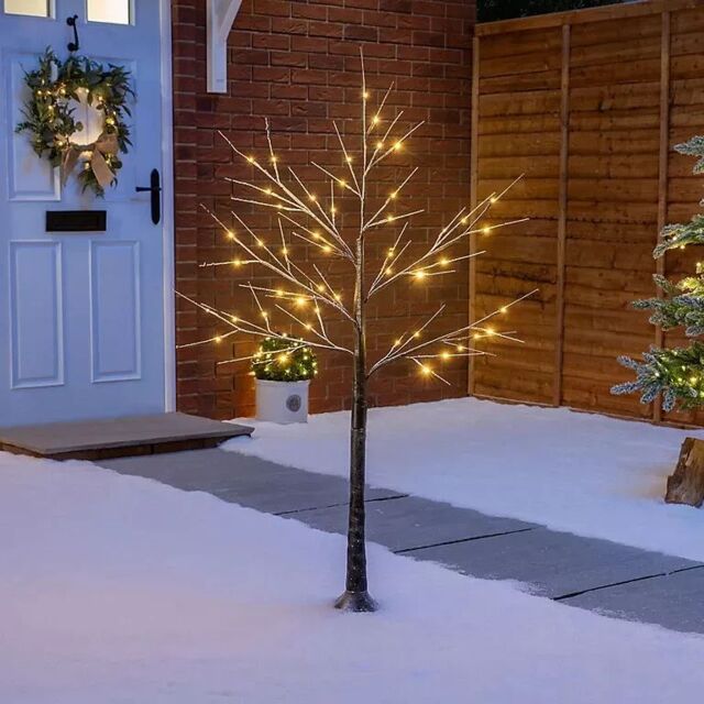 Marco Paul Christmas Twig Tree Decoration Outdoor LED Light Snow Effect Xmas 120cm Garden in Brown - image 1
