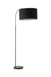 ValueLights Curva Black Arched Floor Lamp with Black Velvet & Chrome Inner Lamp Shade & Bulb - thumbnail 6