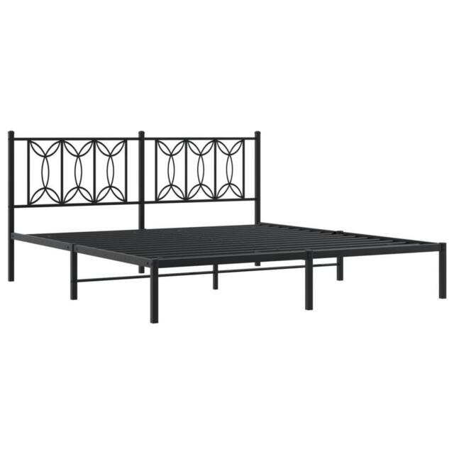 Berkfield Home Metal Bed Frame without Mattress with Headboard Black 183x213cm - Size: 183x213 cm - image 1