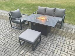 Fimous Aluminium Outdoor Garden Furniture Set Gas Fire Pit Dining Table Set Gas Heater Burner with Big Footstool Dark Grey 5 Seater - thumbnail 2