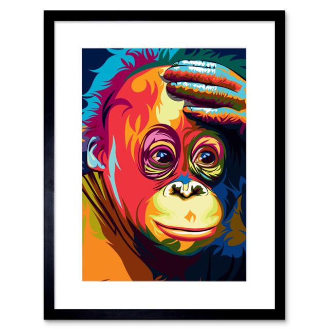 "Artery8 Wall Art Print Orangutan Colourful Art Framed 9x7 inch in Black - Size: W7"" x H9""" - image 1