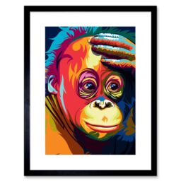 "Artery8 Wall Art Print Orangutan Colourful Art Framed 9x7 inch in Black - Size: W7"" x H9""" - thumbnail 1