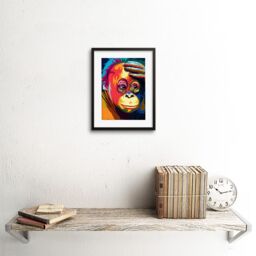 "Artery8 Wall Art Print Orangutan Colourful Art Framed 9x7 inch in Black - Size: W7"" x H9""" - thumbnail 2