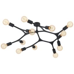 Loops Flush 12 Bulb Ceiling Light Colour Black Arms & Lamp Holders Bulb E27 12x60W