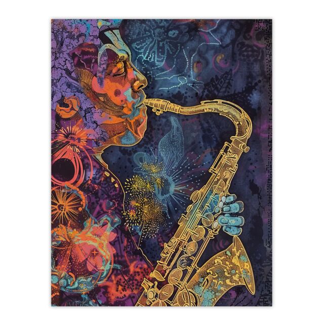 "Artery8 Transcendent Saxophone Music Trippy Concept Art Wall Art Print - Size: W24"" x H32""" - image 1