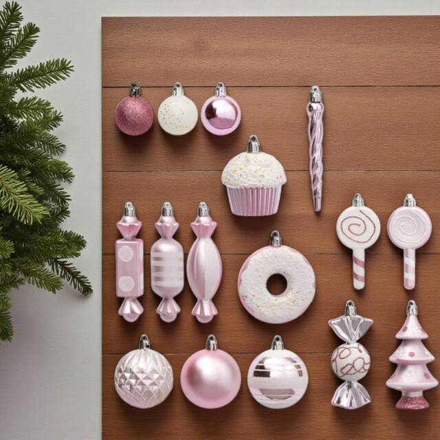 Garden Greatness Set of 50 Candy Cane Pink Baubles - Size: 50 Pieces - image 1