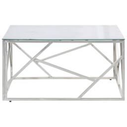 Berkfield Home Coffee Table Silver Stainless Steel & Tempered Glass - thumbnail 3