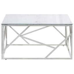 Berkfield Home Coffee Table Silver Stainless Steel & Tempered Glass - thumbnail 4