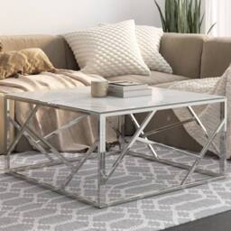 Berkfield Home Coffee Table Silver Stainless Steel & Tempered Glass - thumbnail 2