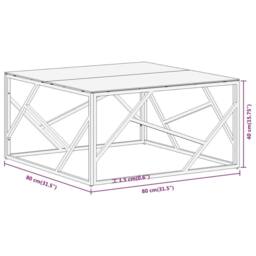 Berkfield Home Coffee Table Silver Stainless Steel & Tempered Glass - thumbnail 9