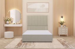 "Somnior Eleanor Linen Divan Bed Set with Pillowtop Mattress & 54"" Headboard in Beige - Size: Single" - thumbnail 3