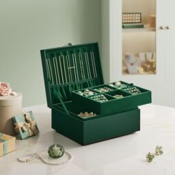 SONGMICS Two Layer Jewellery Box with Handle & Removable Tray in Dark Green
