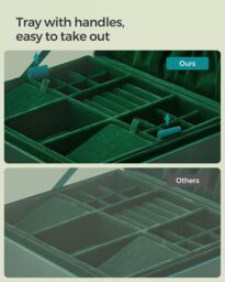 SONGMICS Two Layer Jewellery Box with Handle & Removable Tray in Dark Green - thumbnail 6