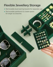 SONGMICS Two Layer Jewellery Box with Handle & Removable Tray in Dark Green - thumbnail 5