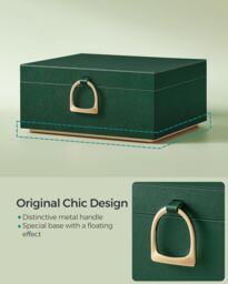 SONGMICS Two Layer Jewellery Box with Handle & Removable Tray in Dark Green - thumbnail 3
