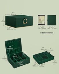 SONGMICS Two Layer Jewellery Box with Handle & Removable Tray in Dark Green - thumbnail 2