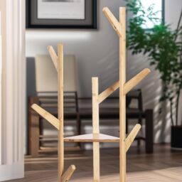 Rafaelo Mobilia Bamboo Coat Stand With 9 Hooks & 2 Shelves in Light Brown - thumbnail 4