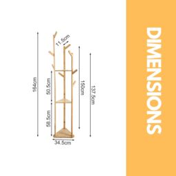 Rafaelo Mobilia Bamboo Coat Stand With 9 Hooks & 2 Shelves in Light Brown - thumbnail 6