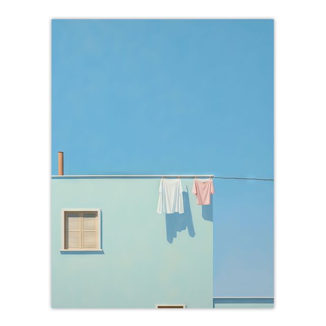 Artery8 Wall Art Print Washing Line Shadows By Amy Denver Minimalist Soft Pastel Laundry Room Minimalism Simple Modern Artwork Poster - image 1