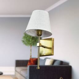 First Choice Lighting Horrace - Satin Brass Rechargeable Wall Light with Linen Shade in Gold - thumbnail 5