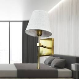 First Choice Lighting Horrace - Satin Brass Rechargeable Wall Light with Linen Shade in Gold - thumbnail 6