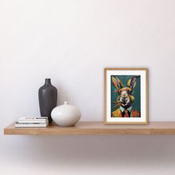 "Artery8 Wall Art Print Rabbit with Cheroot Cigars Wearing Suit Modern Artwork Framed 9X7 Inch in Beige - Size: W7"" x H9""" - thumbnail 2