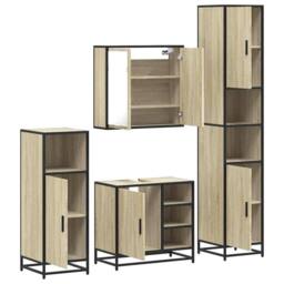 Berkfield Home Durable 4¬†Piece Bathroom Furniture Set¬†Sonoma Oak Engineered Wood in Light Tan - thumbnail 6