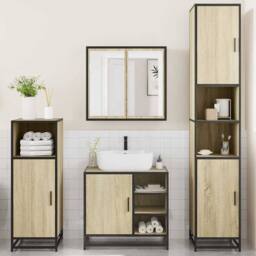 Berkfield Home Durable 4¬†Piece Bathroom Furniture Set¬†Sonoma Oak Engineered Wood in Light Tan - thumbnail 1