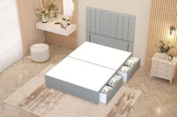 Somnior Alexas Divan 2 Draw Bed Base with Floor Standing Headboard Linen Fabric in Light Grey - Size: Double - thumbnail 3