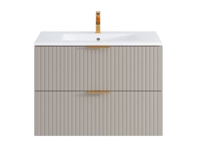 Vente-unique Fluted Wall-Hung Bathroom Unit With Inset Basin - Beige - 80 Cm - image 1