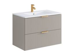 Vente-unique Fluted Wall-Hung Bathroom Unit With Inset Basin - Beige - 80 Cm - thumbnail 5