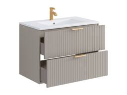 Vente-unique Fluted Wall-Hung Bathroom Unit With Inset Basin - Beige - 80 Cm - thumbnail 6
