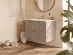 Vente-unique Fluted Wall-Hung Bathroom Unit With Inset Basin - Beige - 80 Cm - thumbnail 3
