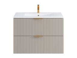 Vente-unique Fluted Wall-Hung Bathroom Unit With Inset Basin - Beige - 80 Cm - thumbnail 4