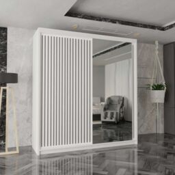 MN Furniture Reno 2 Sliding Door Wardrobe with Mirror & LED Light Black 203x217cm in White - Size: 203x217 cm - thumbnail 1