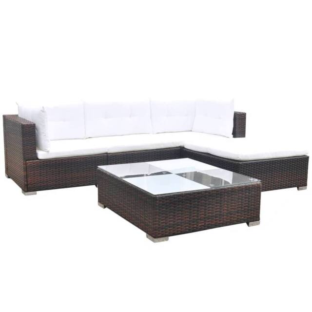 Berkfield Home 5 Piece Garden Lounge Set with Cushions Poly Rattan Brown - image 1