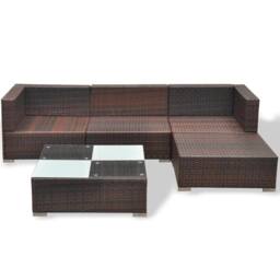 Berkfield Home 5 Piece Garden Lounge Set with Cushions Poly Rattan Brown - thumbnail 5