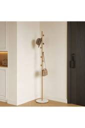Living and Home 170cm Freestanding Coat Rack with 8 Hooks, Marble Base in Gold - thumbnail 7