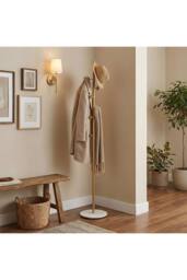 Living and Home 170cm Freestanding Coat Rack with 8 Hooks, Marble Base in Gold - thumbnail 2
