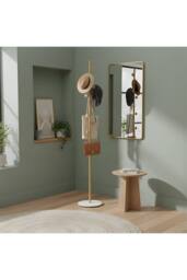 Living and Home 170cm Freestanding Coat Rack with 8 Hooks, Marble Base in Gold - thumbnail 9