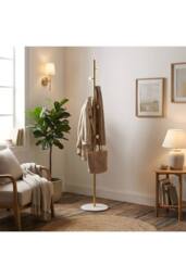 Living and Home 170cm Freestanding Coat Rack with 8 Hooks, Marble Base in Gold - thumbnail 4