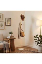 Living and Home 170cm Freestanding Coat Rack with 8 Hooks, Marble Base in Gold - thumbnail 5